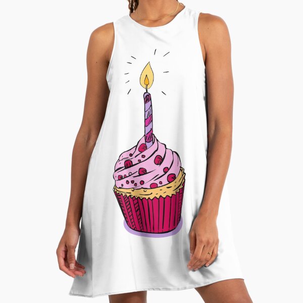 Birthday Muffin Cake With Candle Drawing" A-Line Dress for Sale by  patrimonio | Redbubble