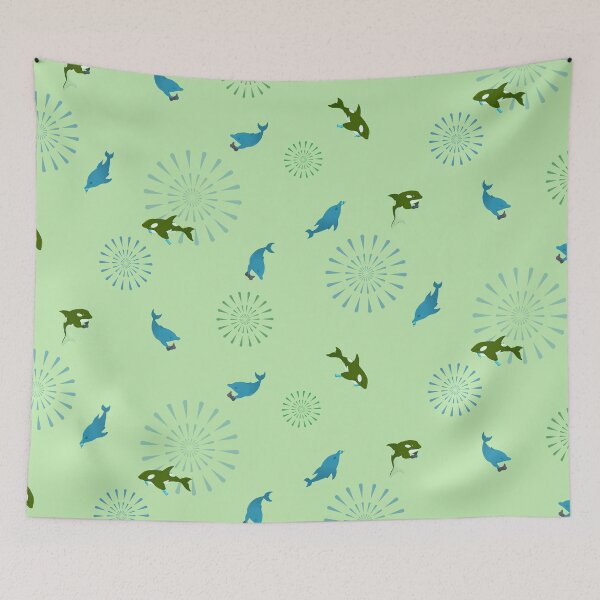 Item preview, Green Orca and Dolphin designed and sold by bloomejasmine.