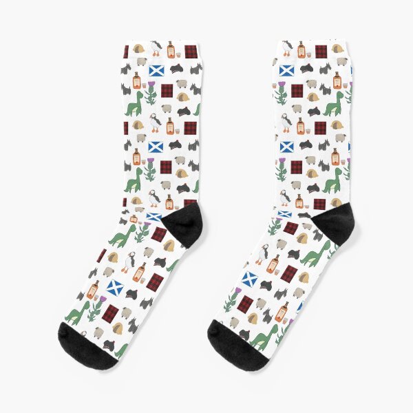 Kawaii Scottish Icons cute Pattern Design Socks