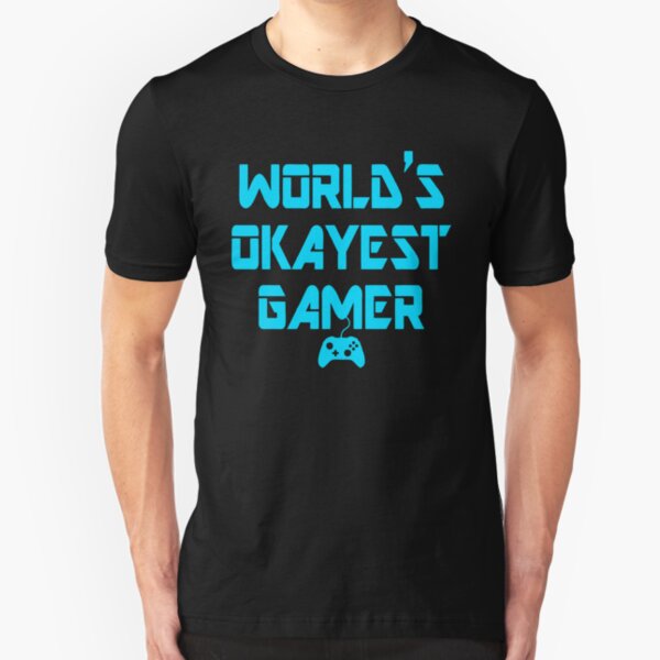 World's Okayest Gamer Funny Gaming Slim Fit T-Shirt