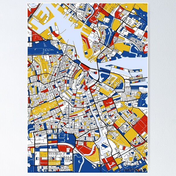 Aperçu de l'œuvre Carte d'Amsterdam Mondrian créée et vendue par mondrianmaps.