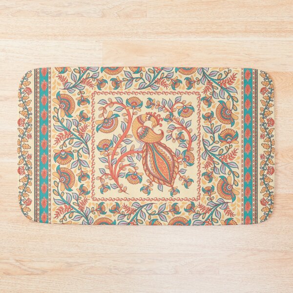 Item preview, Square decorative design with bird, flower branches, ornaments and frames. Indian style. Kalamkari. designed and sold by Skaska.