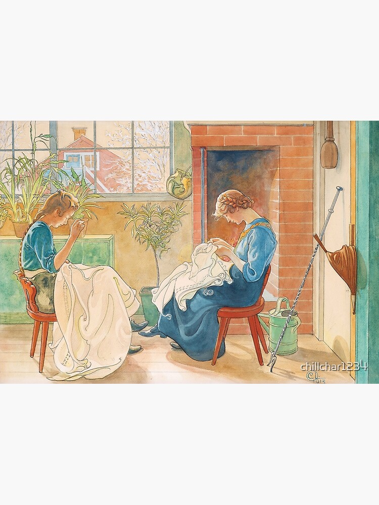 Two Girls Sewing by Carl Larsson