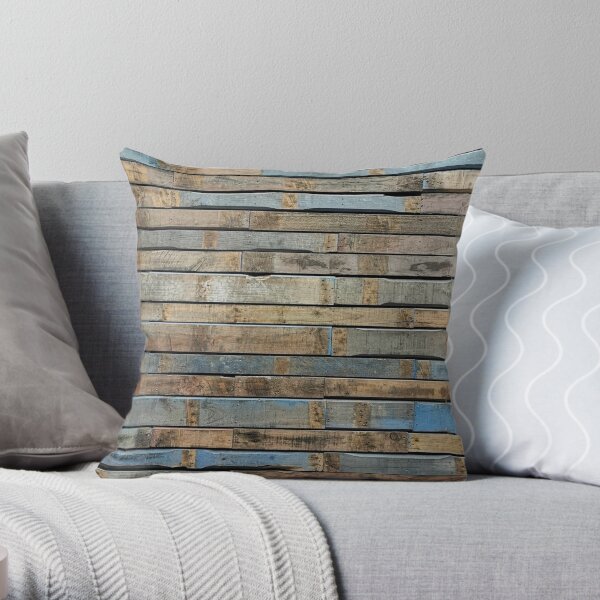 Distressed wood - Blue and brown Throw Pillow