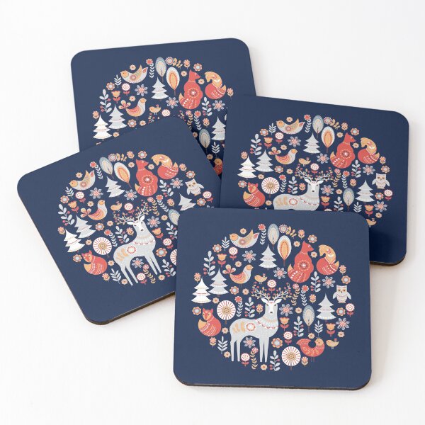 Item preview, Fairy-tale forest. Foxes, deer, birds, owls,  flowers and herbs on a blue background.  designed and sold by Skaska.