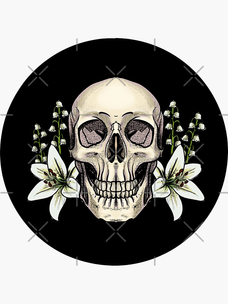 Thumbnail 3 of 3, Sticker, skull and flowers designed and sold by HollyPierson.