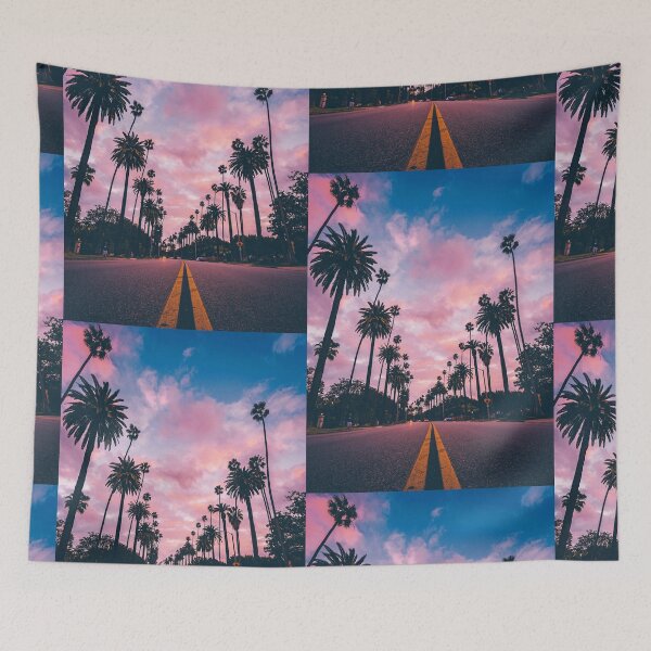 Item preview, Cotton Candy Sky in California with road and palm trees designed and sold by Kxwee.
