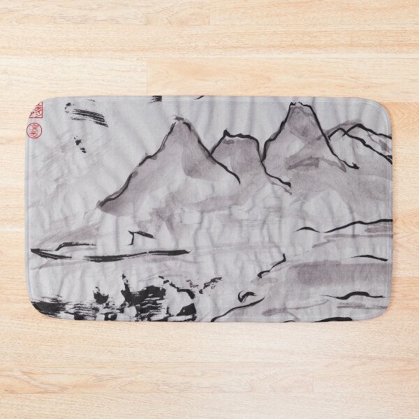 Item preview, Sumi-e inspired Mountain Lake designed and sold by Red Sakura Studio.
