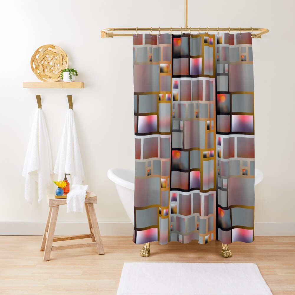 "arty gray and orange design" Shower Curtain for Sale by pauledmondson