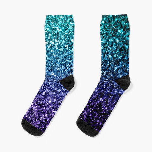 Beautiful Aqua blue Ombre glitter sparkles Socks