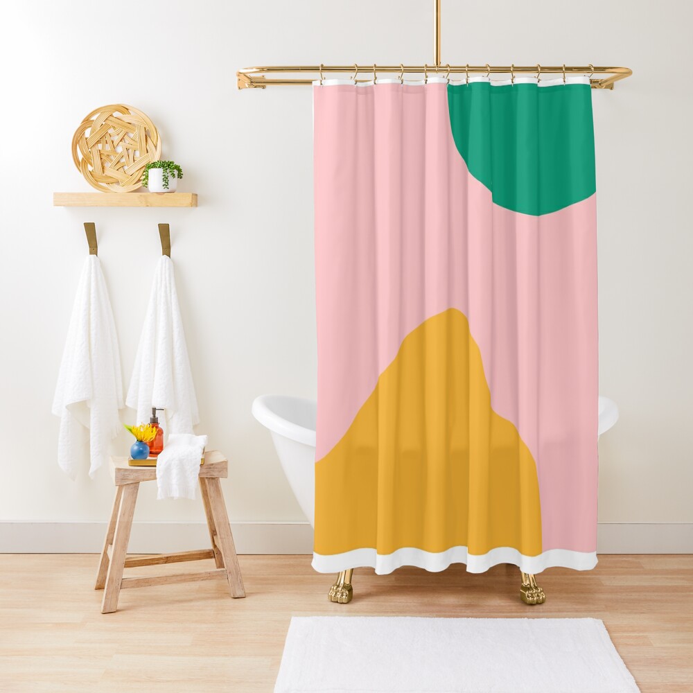 Disover simple geometric abstraction with pink, yellow and green | Shower Curtain