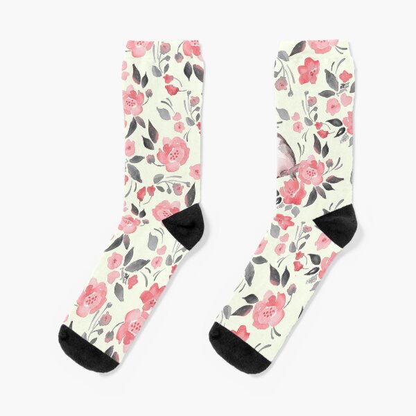 Watercolor floral background with cute bird /2 Socks