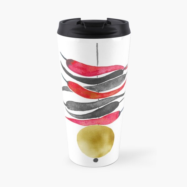 Lemon Chilli Charm - Black, Red and Gold Travel Mug