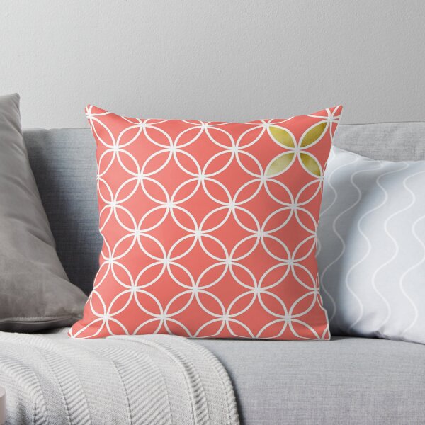 Living Coral retro pattern Throw Pillow