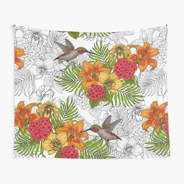 Hummingbirds and tropical bouquet Tapestry