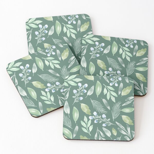 Item preview, Watercolor Azalea Greenery on Hunter green designed and sold by Harpley Design Studio.