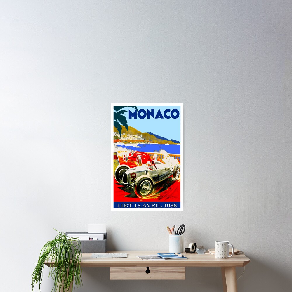 Poster Vintage Monaco - Affiche Publicitaire Automobile - Stampa Italie