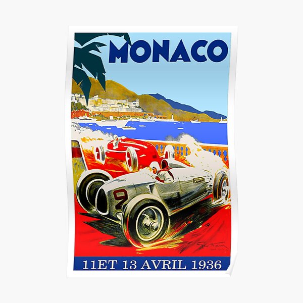 "MONACO GRAND PRIX" Vintage Advertising Print Poster