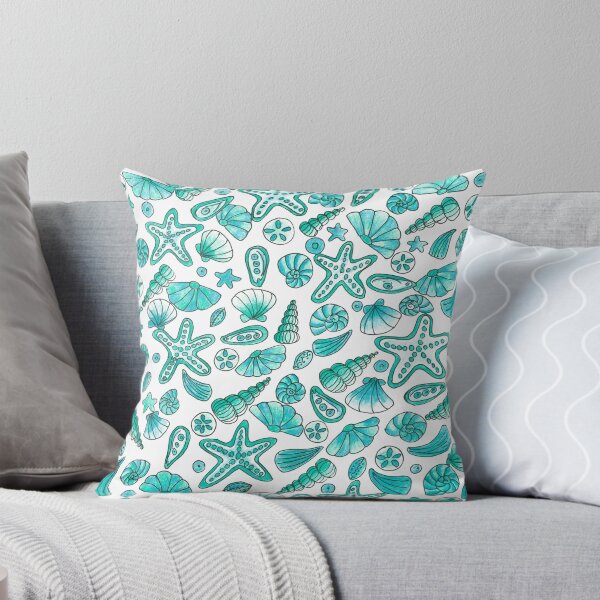 Turquoise seashells Throw Pillow