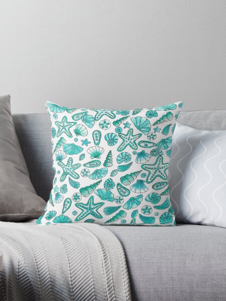 Turquoise seashells Throw Pillow