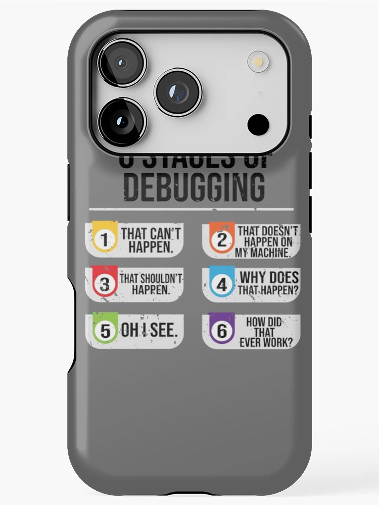 Thumbnail 1 of 4, iPhone Case, 6 Stages Of Debugging Computer Programming designed and sold by eulonix.