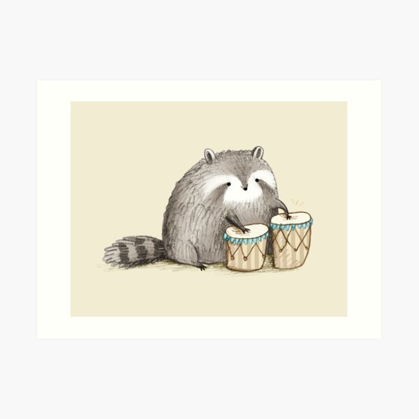 Raccoon on Bongos Art Print