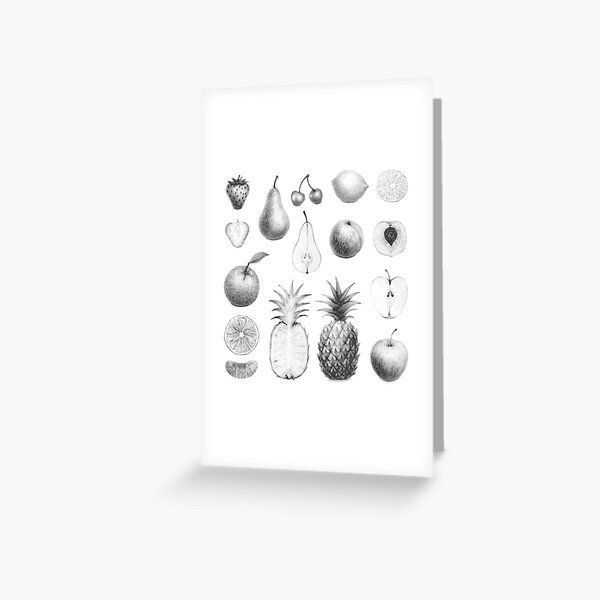 fresh fruits in black and white Greeting Card