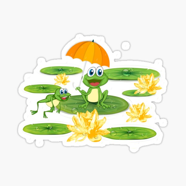Frogs Enjoying rain in Lily Pond Sticker