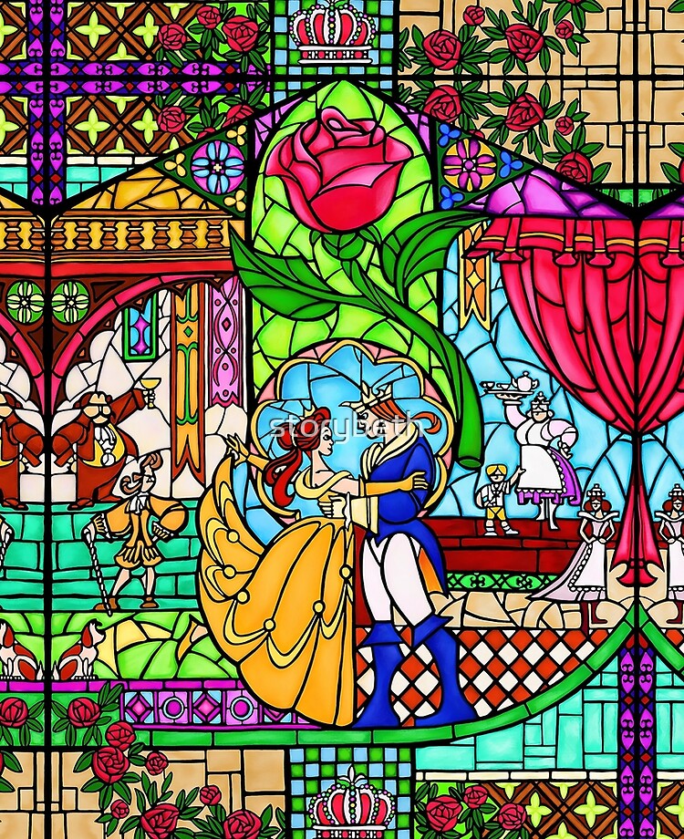Disney Beauty And The Beast Stained Glass Window Wall Art Print Princess Belle Castle Disneyland