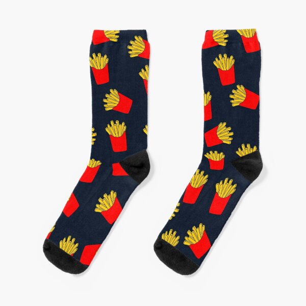 Bright Blue Unisex French Fries Print Fast Food Inspired Novelty Socks