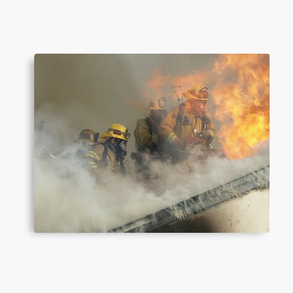 Roof operations on a training fire Metal Print