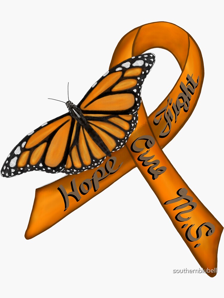 Multiple Sclerosis Awareness With Orange Ribbon And Butterfly / MS