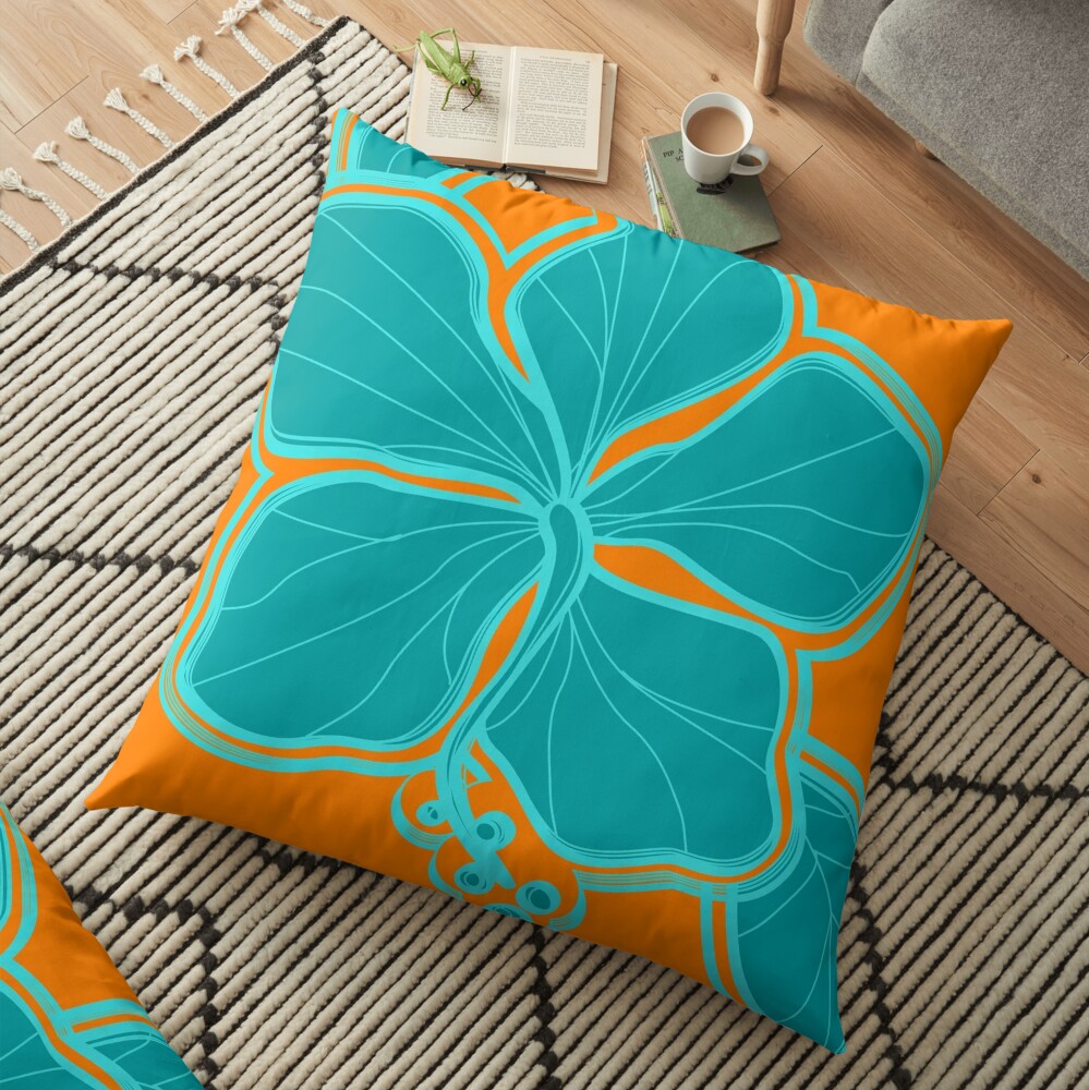 Kailua Hibiscus Hawaiian Engineered Floral Floor Pillow