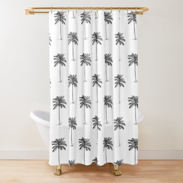 Coconut Palm Trees Line Drawing Pattern Shower Curtain
