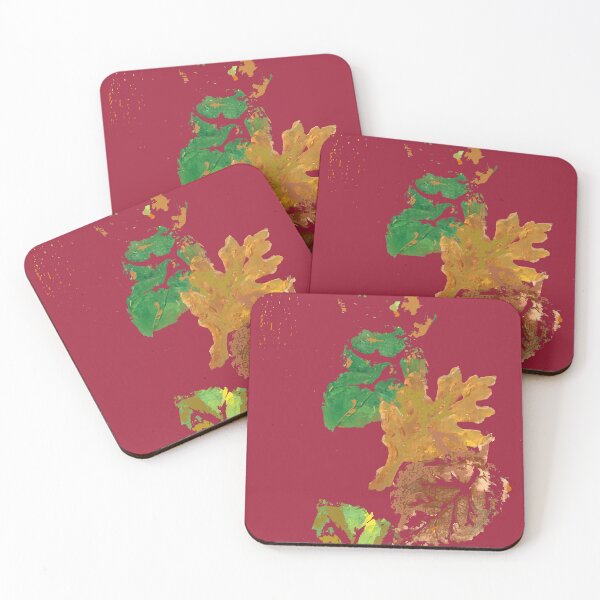 Item preview, Four Autumn Leaves, dark red background designed and sold by djrunnels.