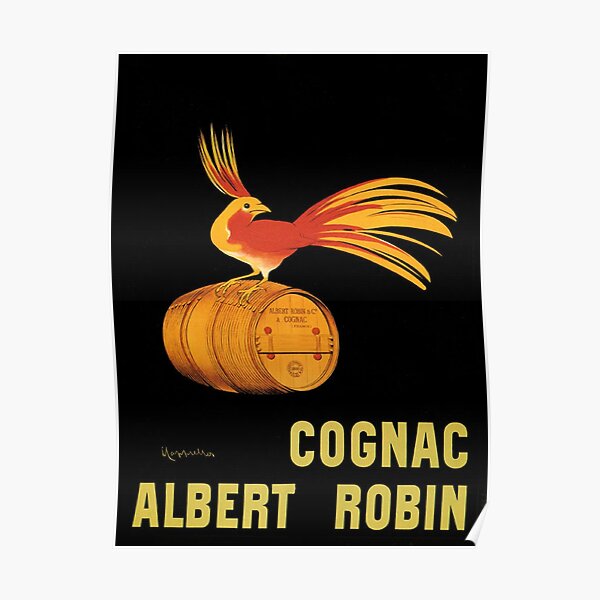 POSTER COGNAC ALBERT ROBIN RED YELLOW BIRD ON BARREL VINTAGE REPRO FREE S//H