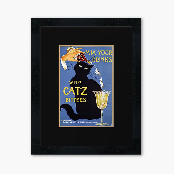 Whimsical vintage liquor black cat ad for bitters Framed Art Print