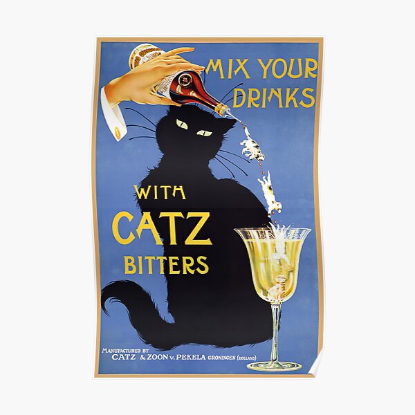 Whimsical vintage liquor black cat ad for bitters Poster