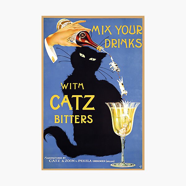 Whimsical vintage liquor black cat ad for bitters Photographic Print