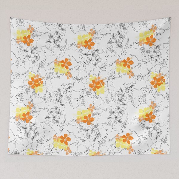 Item preview, Midnight Garden Hibiscus Hawaiian Pen and Ink Illustration - Orange & Yellow designed and sold by DriveIndustries.