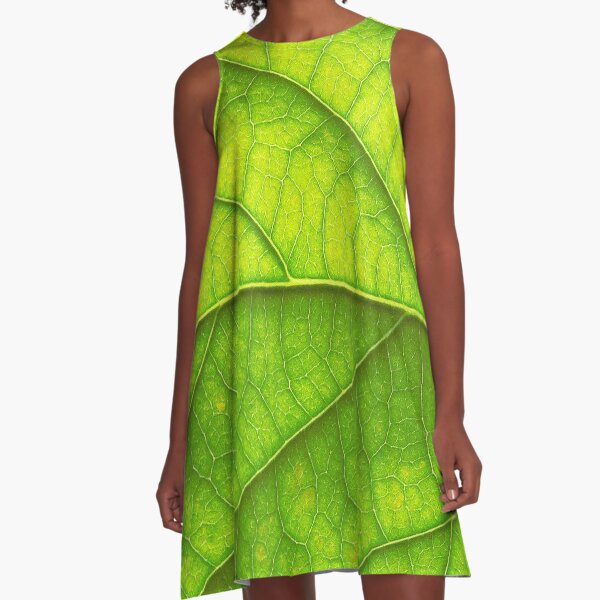 Grünes Blatt adert Natur-Beschaffenheitsmuster A-Linien Kleid