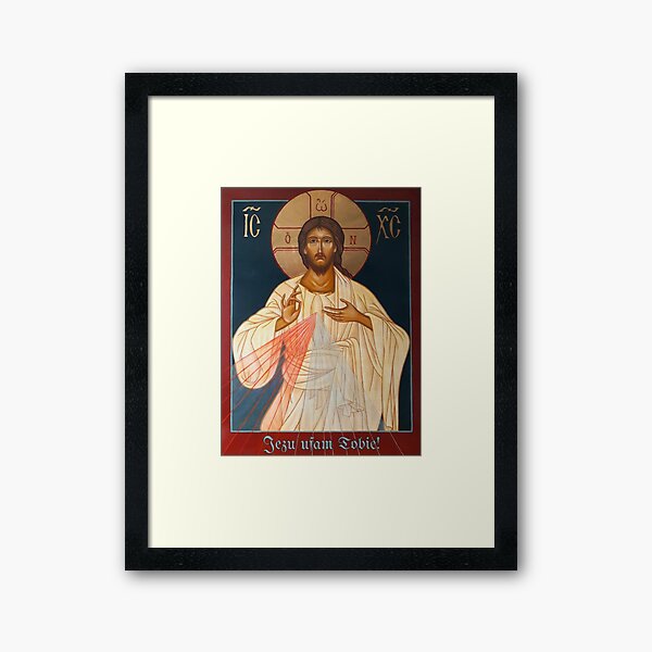 Merciful Jesus Icon by Leonid Bózio - Jezu Ufam Tobie Framed Art Print