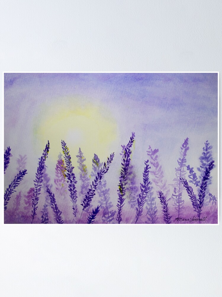 Lavender Fields Watercolor Painting, Purple Floral Watercolor ...