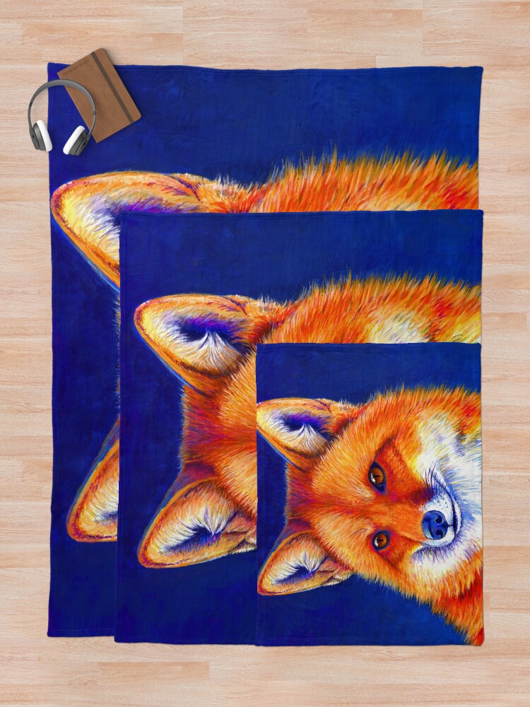 "Vibrant Flame Colorful Red Fox" Throw Blanket for Sale by