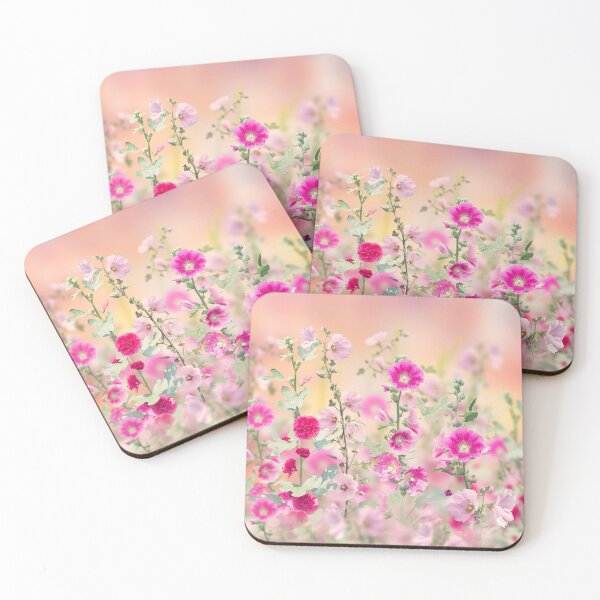 Item preview, Pink and red Hollyhock flowers blooming in the garden designed and sold by svetlanna.