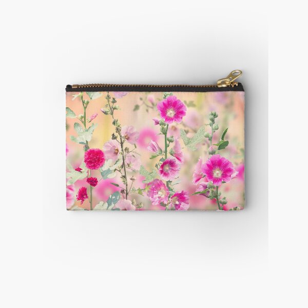 Item preview, Pink and red Hollyhock flowers blooming in the garden designed and sold by svetlanna.