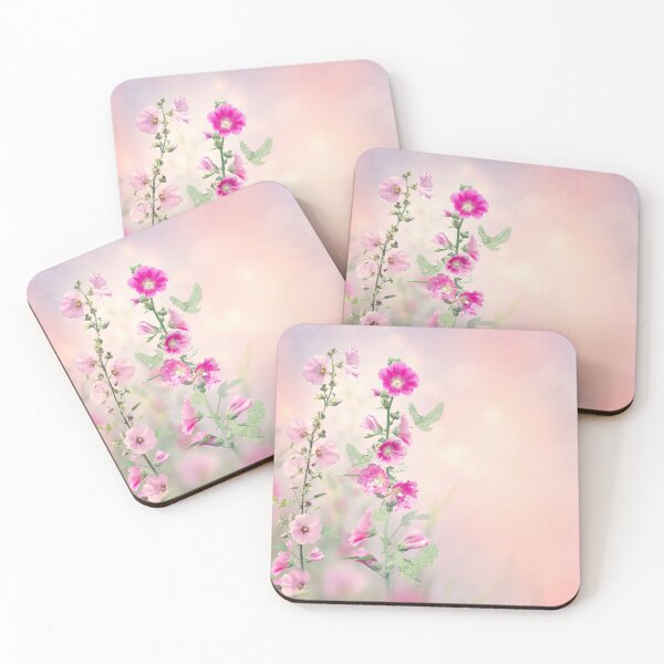 Item preview, Pink and red Hollyhock flowers blooming in the garden designed and sold by svetlanna.