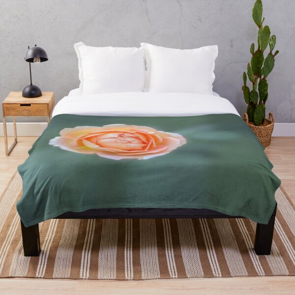 Peach Rose on Moss Blur Photography by Janene Bouck Throw Blanket