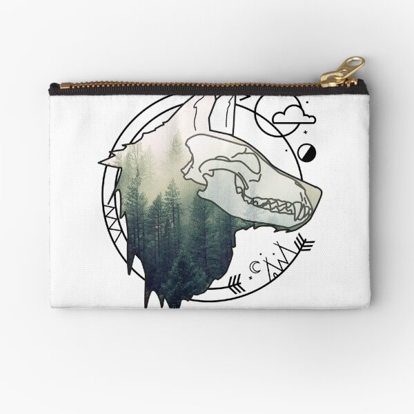 Wolf animal forest totem skull art Zipper Pouch