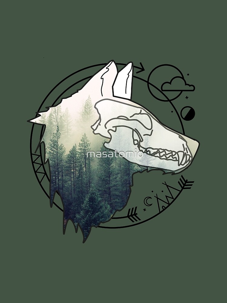 Wolf animal forest totem skull art by masatomio